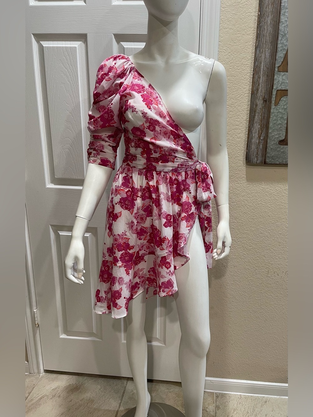 For Love & Lemons Aruba Layered Mini Dress OVERLAY ONLY - Cerise Pink Floral Sma